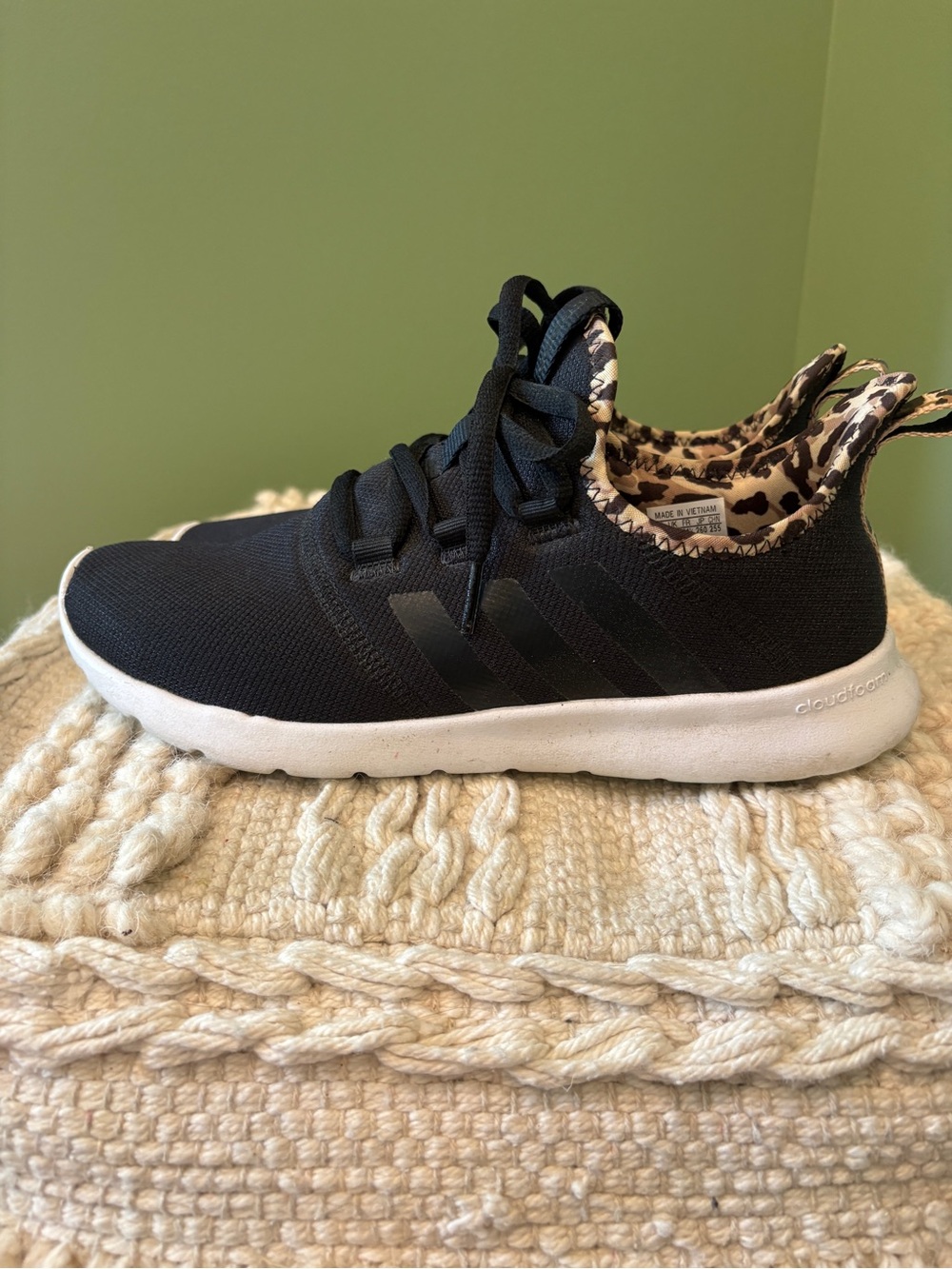 adidas Black Athletic Sneakers with Leopard-Print Lining
